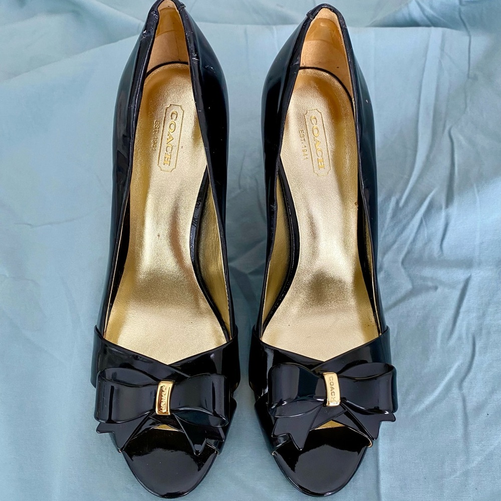 Coach Black Patent Bow Heels